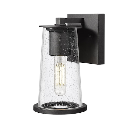 Z-Lite Bar Harbor Outdoor Wall, 1-Light, 5 In.W x 5.75 In.L x 9 In.H, Sand Black/Clear seedy 5004S-BK